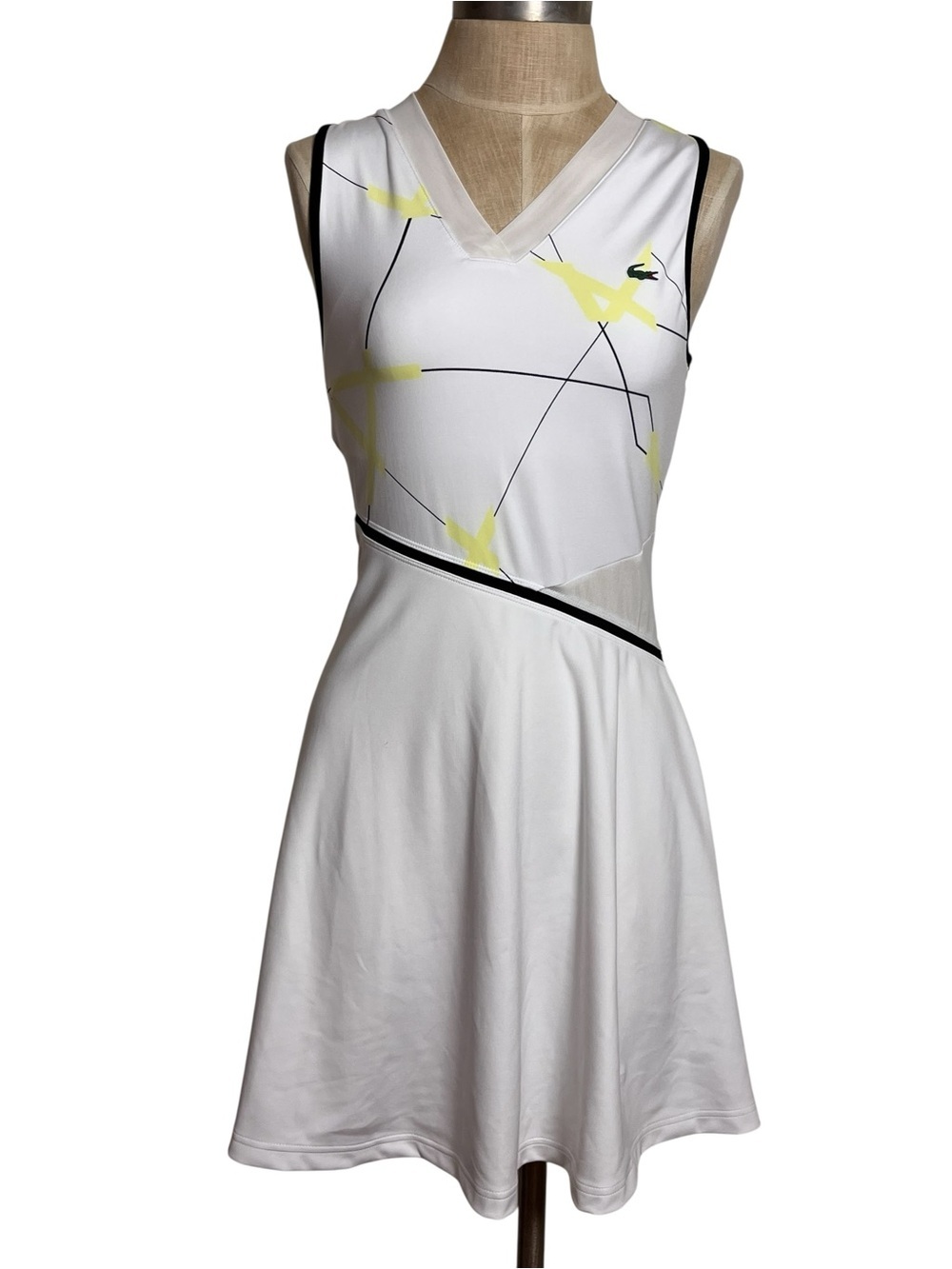 Lacoste Sport White Tennis Dress Geometric Print Fit & Flare US 6/S